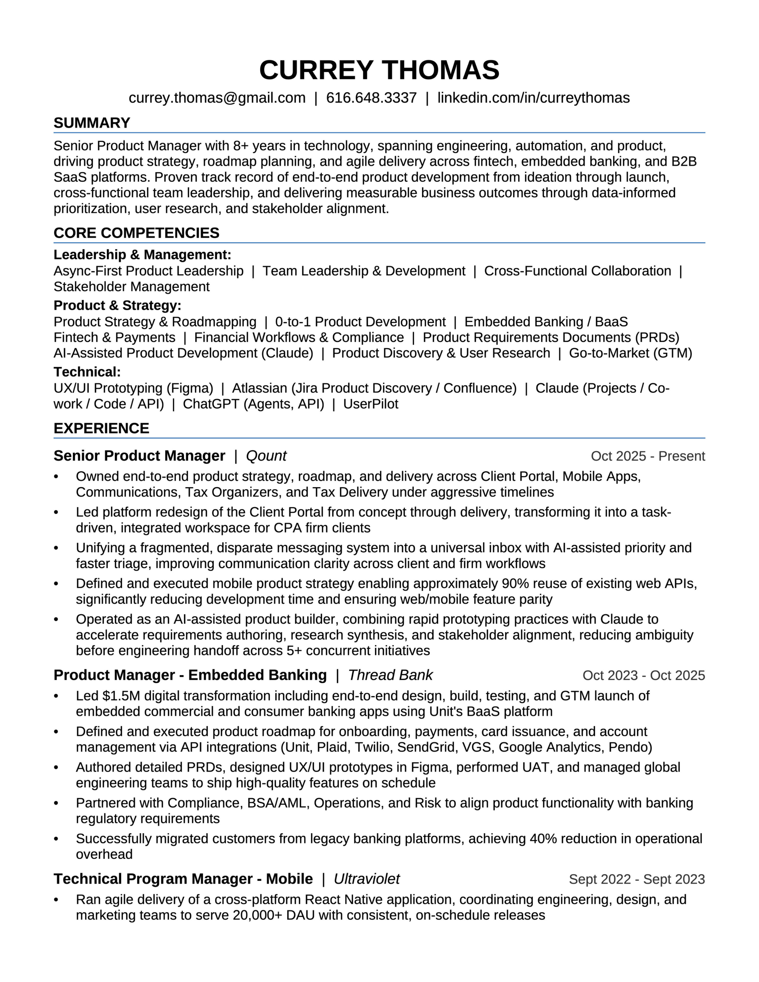 Currey Thomas Resume