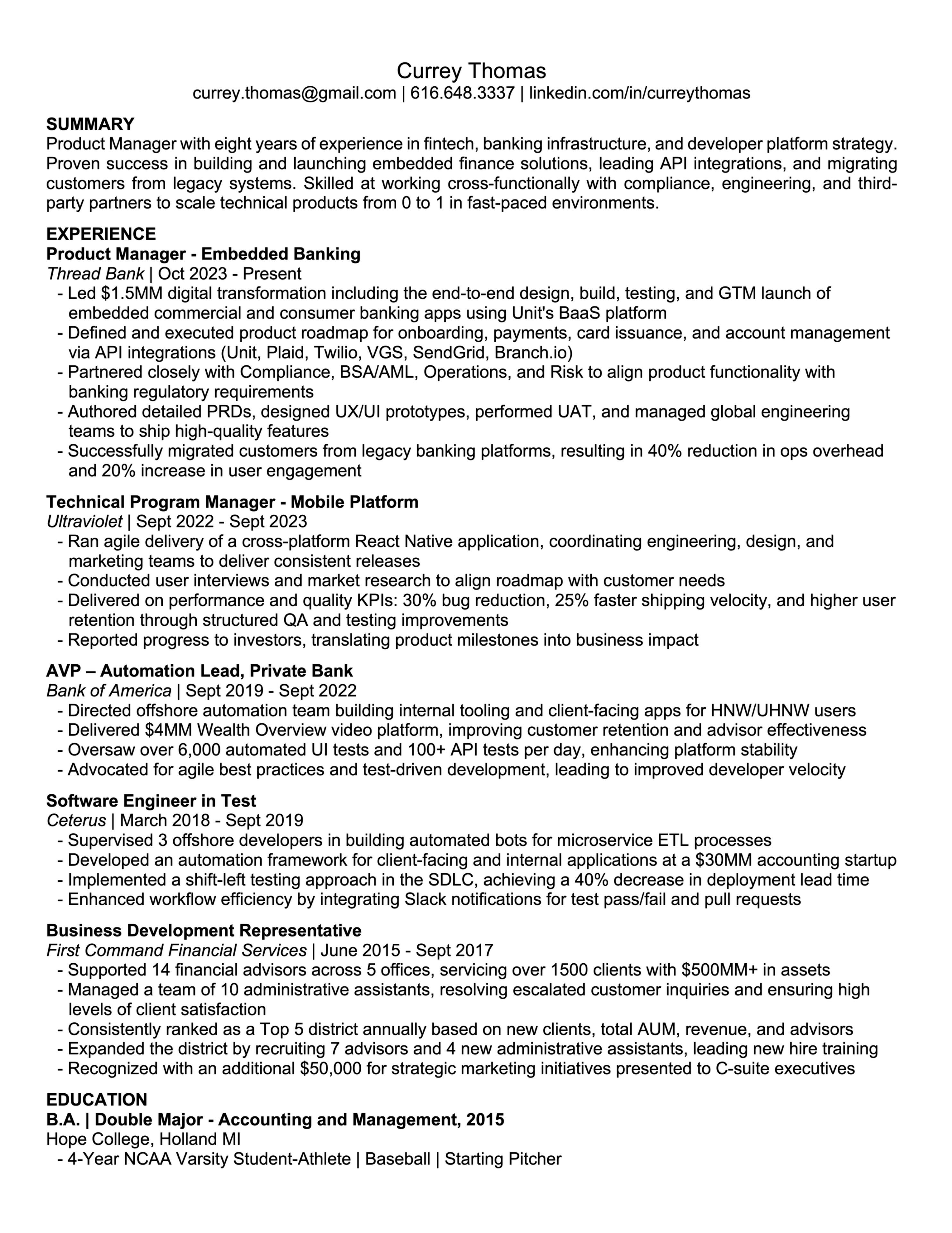 Currey Thomas Resume