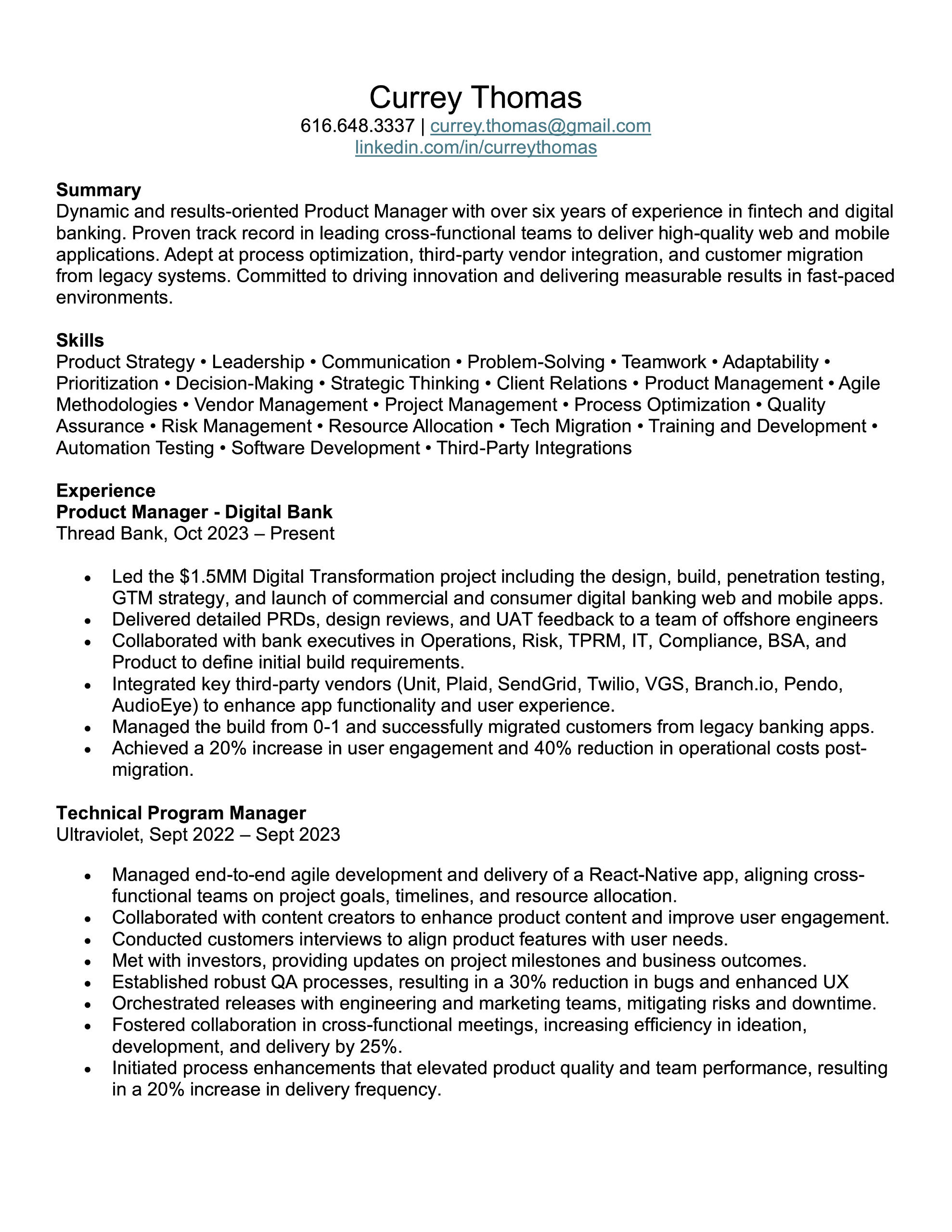 Currey Thomas Resume - Summer 2024